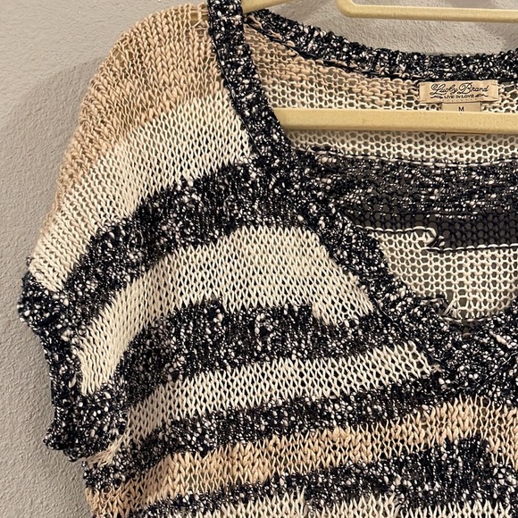 Lucky Brand striped cap sleeve open knit sweater, Sz M - Picture 2 of 14